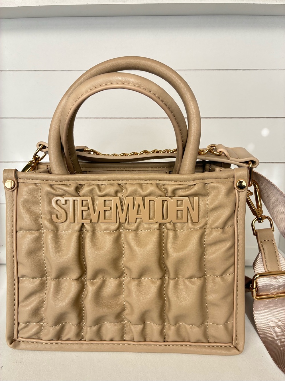 Steve Madden Taupe Quilted Top-Handle Satchel - Picture 8 of 11